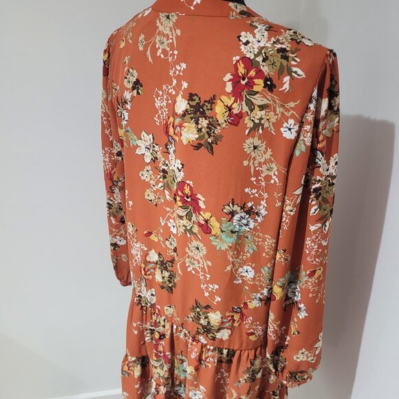 Emma & Michele Womens Floral Dropwaist Long Sleeve Dress Size Medium Orange Boho - Picture 8 of 13